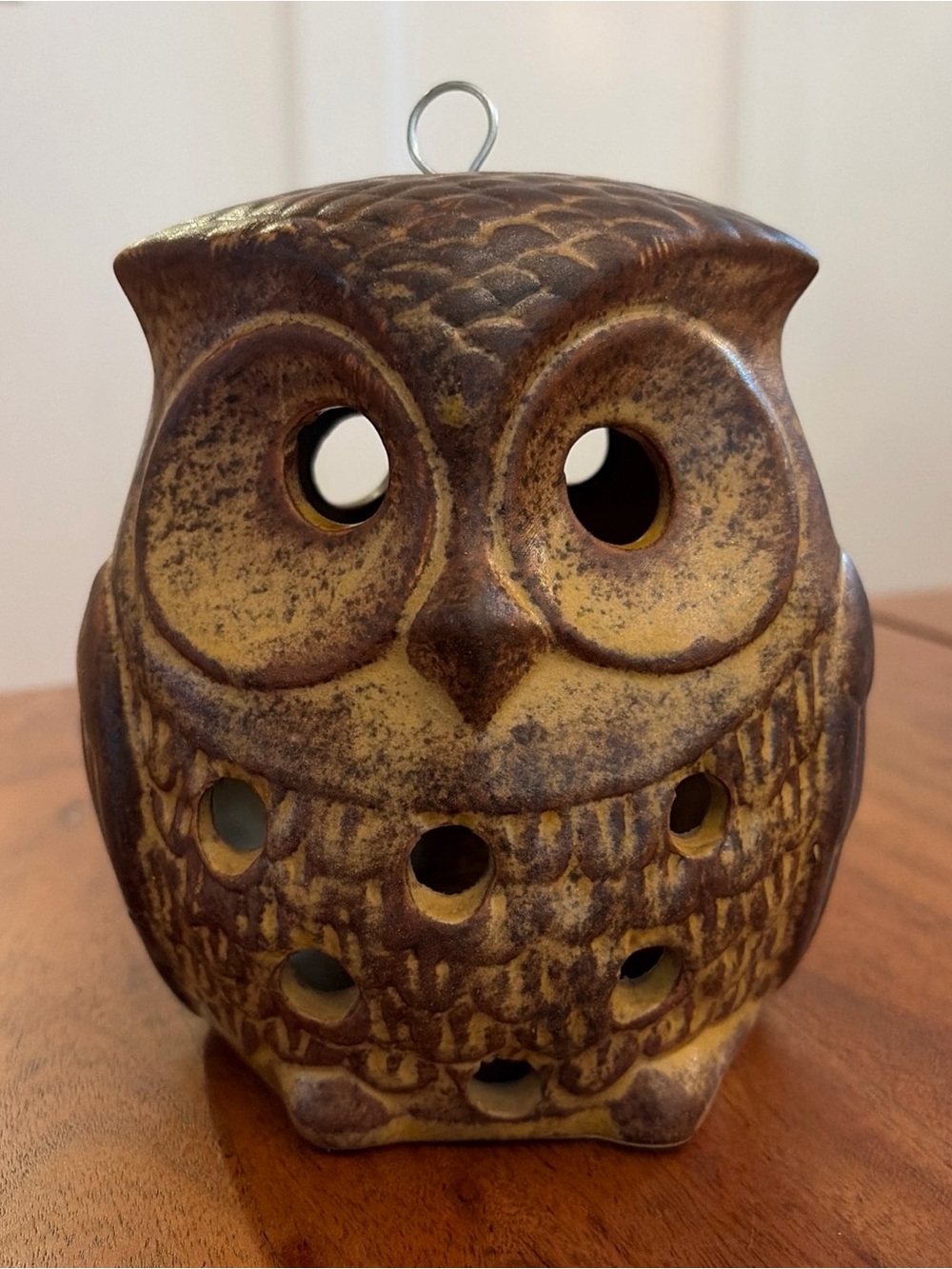 Vintage 1970s Ceramic Owl Tea Light Candle Holder Lantern Two-Sided Cottagecore